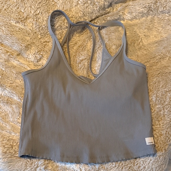 Vuori Tops - Vuori Ribbed V-Neck Racerback Tank Top - Gray